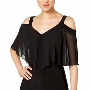 MSK Womens Black Cold Shoulder Chiffon Overlay Flutter Sleeve Dress Size 12